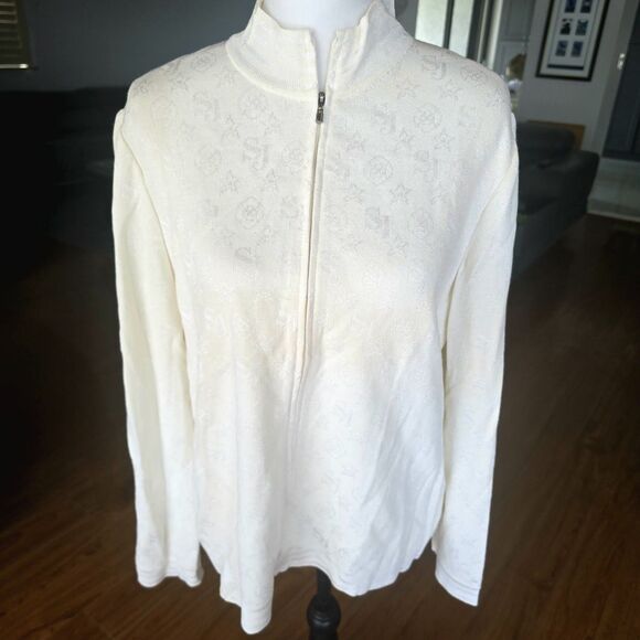 ST. JOHN SPORT COLLECTION SJ logo novelty knit jacket size large - Picture 1 of 9